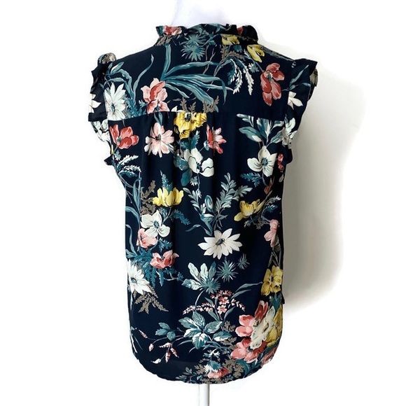 LOFT Ruffled Navy Floral Shell Top - Picture 6 of 11